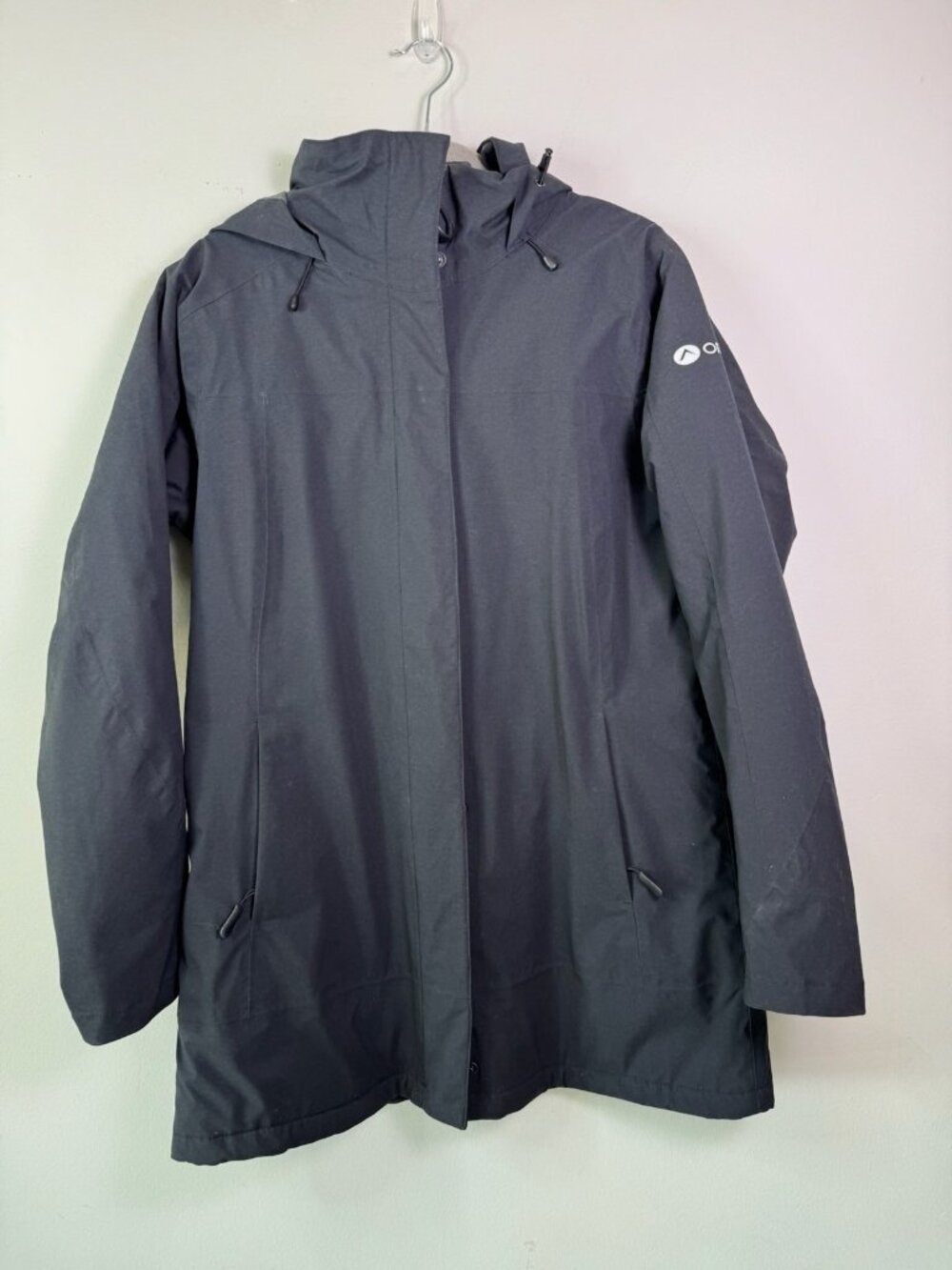 Oros Women Parka Black Solar Core Insulated Long Jacket Hood Large